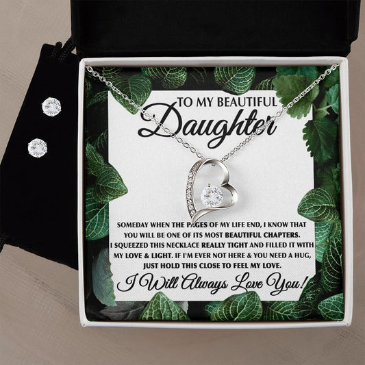 To My Beautiful Daughter-Leaf forever love necklace with earrings bundle