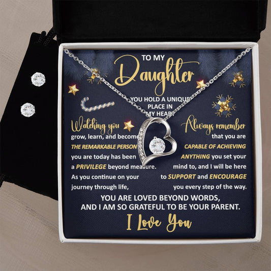 Daughter-Unique Place forever love necklace with earrings bundle