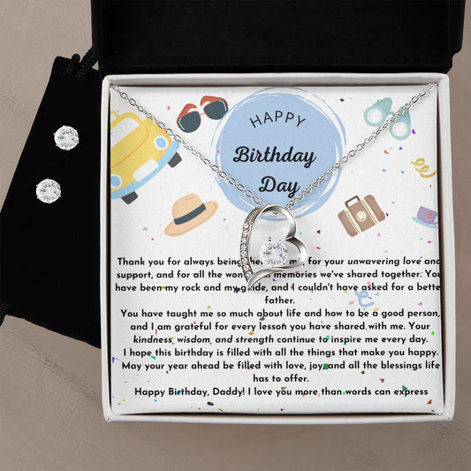 dad birthday forever love necklace with earrings bundle