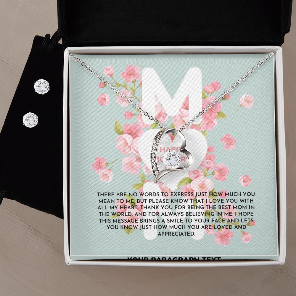 Blue and Pink Floral Spring Mother's Day Card (1000 × 1000 px) forever love necklace with earrings bundle