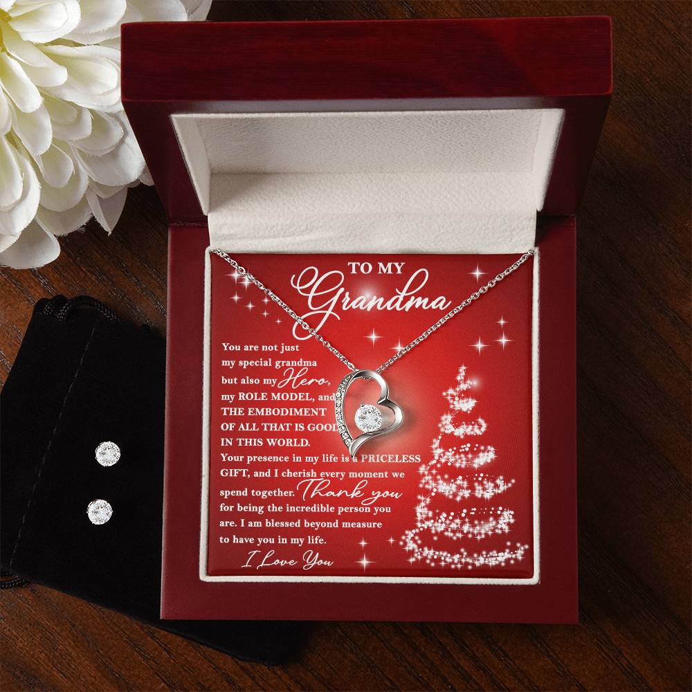 Grandma-Priceless Gift forever love necklace with earrings bundle