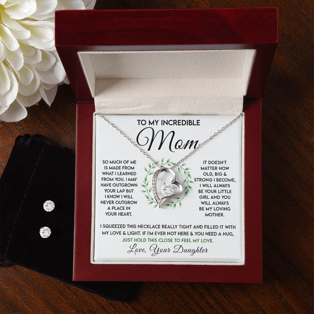 To My Incredible Mom - Learned From You forever love necklace with earrings bundle