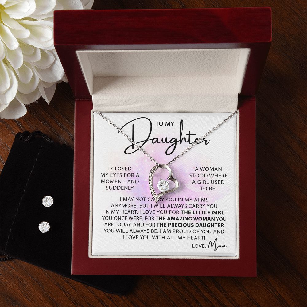 To My Daughter - Closed My Eyes forever love necklace with earrings bundle