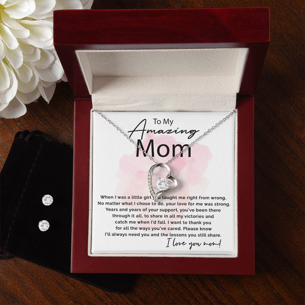 To My Amazing Mom - Thank You For All forever love necklace with earrings bundle