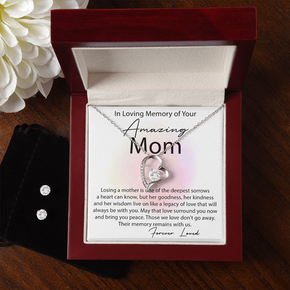 Loving Memory Mom forever love necklace with earrings bundle