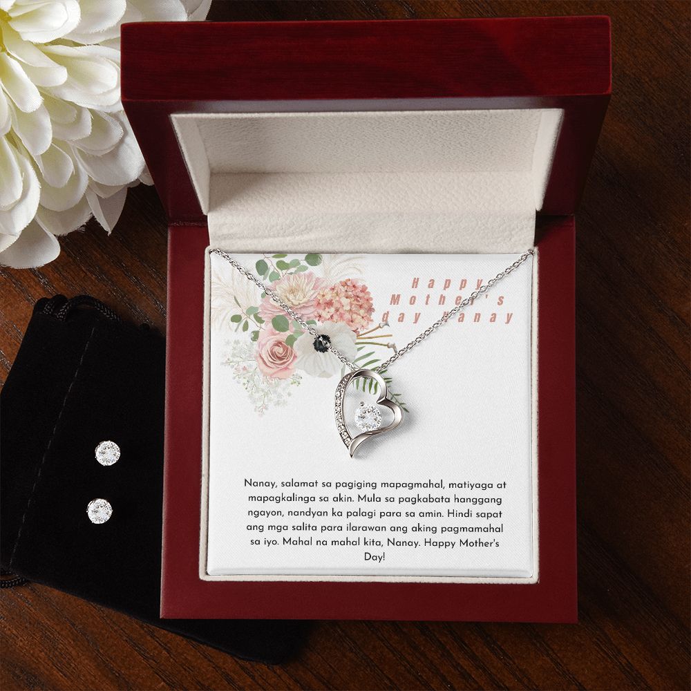 Nanay Mother's day forever love necklace with earrings bundle