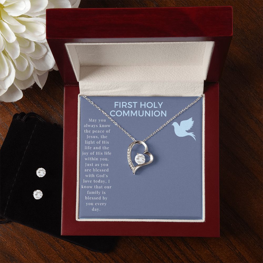 Blue Dove Boy Communion Invitation (1000 × 1000 px) forever love necklace with earrings bundle