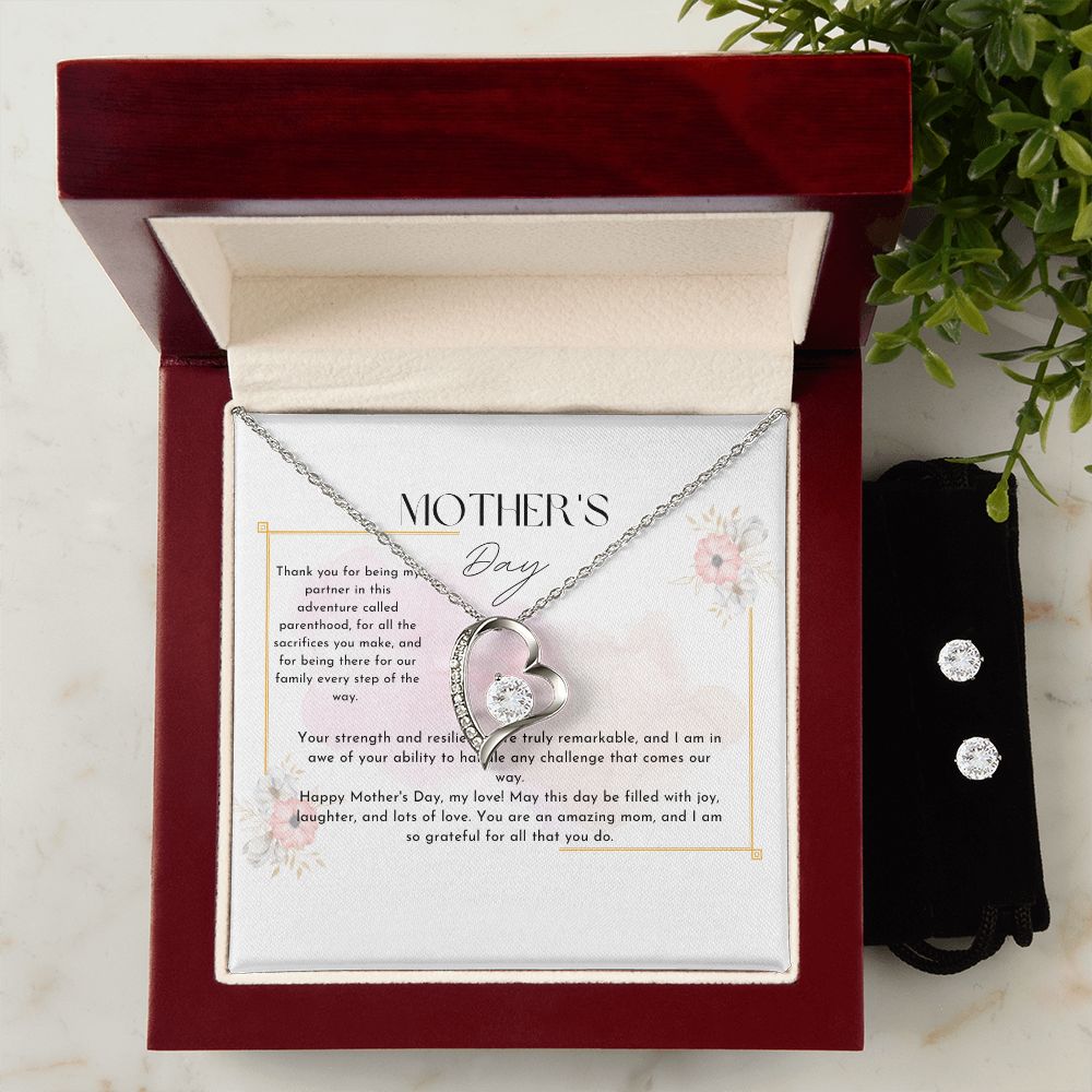 mother's day , for footprints forever love necklace with earrings bundle
