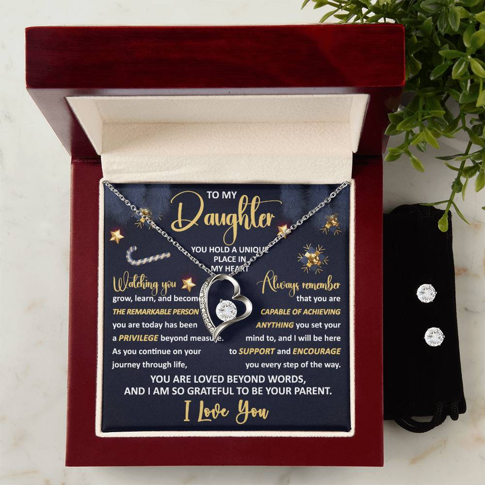 Daughter-Unique Place forever love necklace with earrings bundle