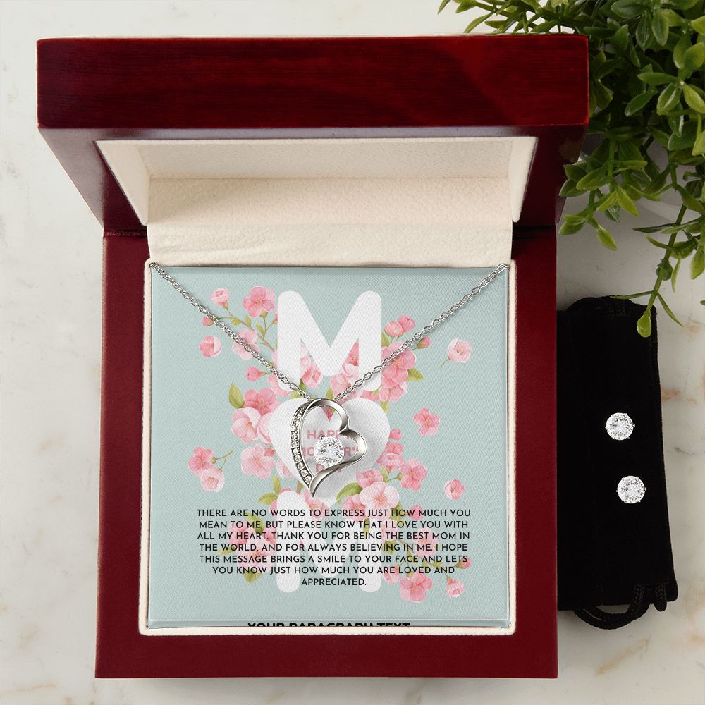 Blue and Pink Floral Spring Mother's Day Card (1000 × 1000 px) forever love necklace with earrings bundle