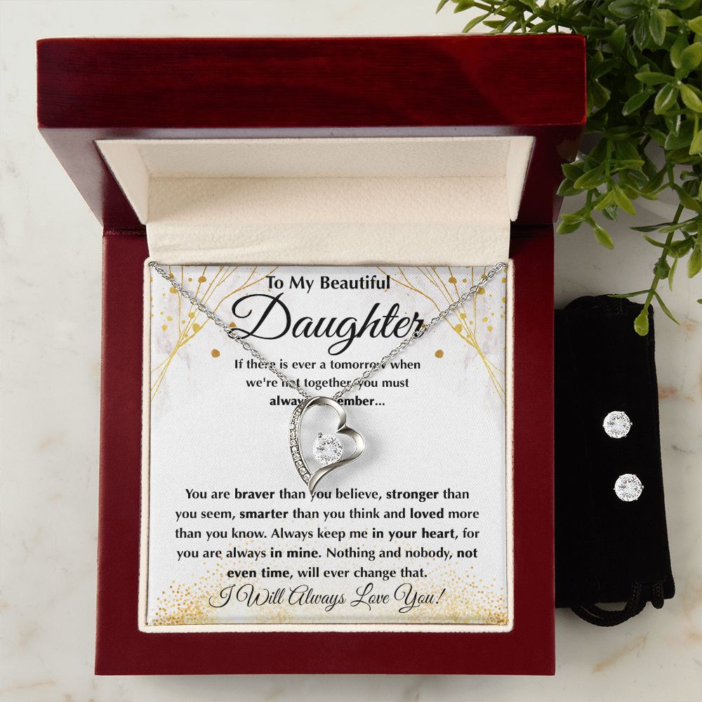 Beautiful Daughter - Braver Than You Believe forever love necklace with earrings bundle