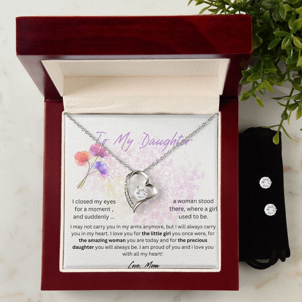 daughter purple minimalist  forever love necklace with earrings bundle