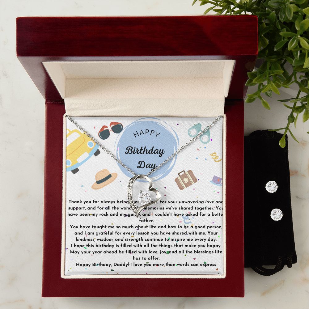 dad birthday forever love necklace with earrings bundle