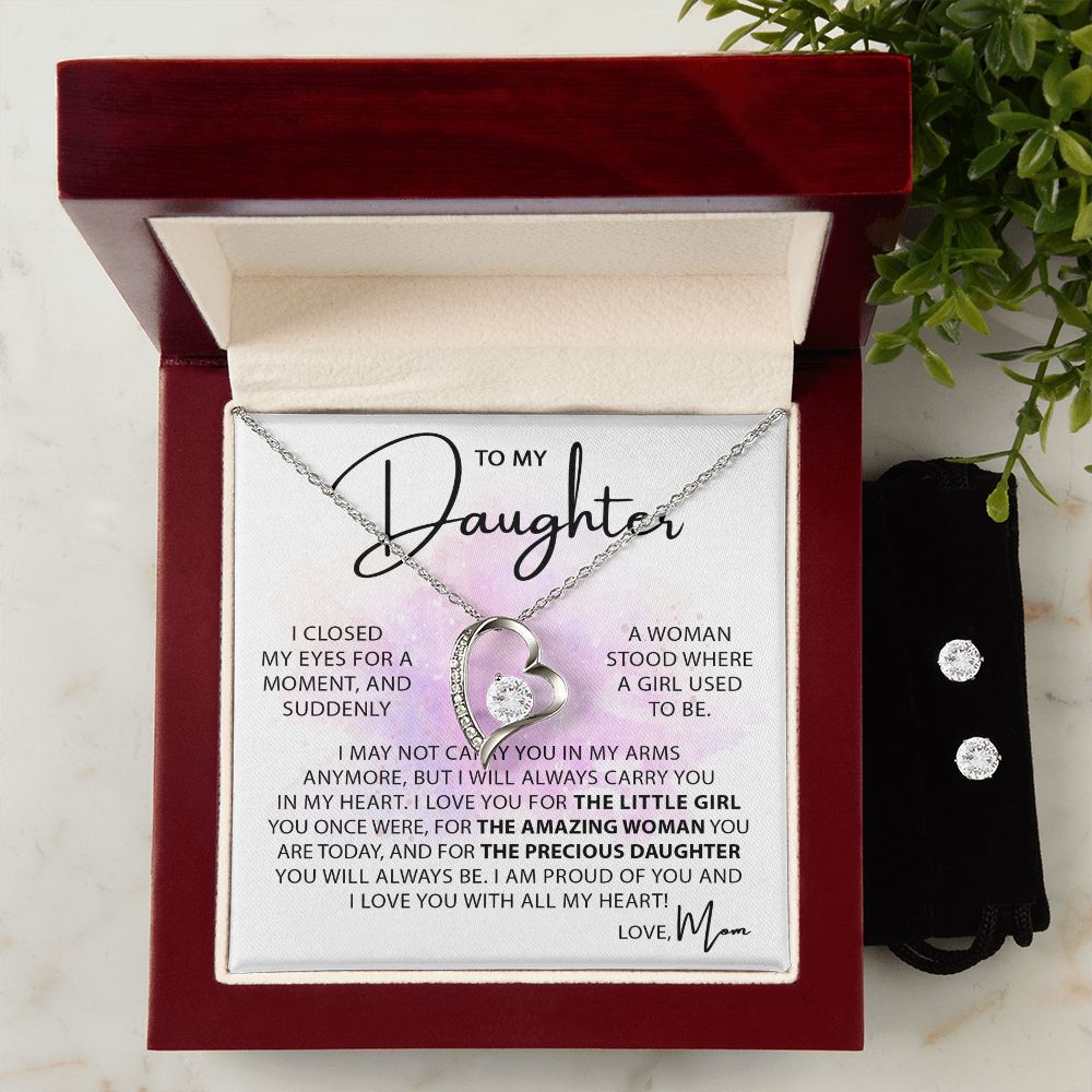 To My Daughter - Closed My Eyes forever love necklace with earrings bundle