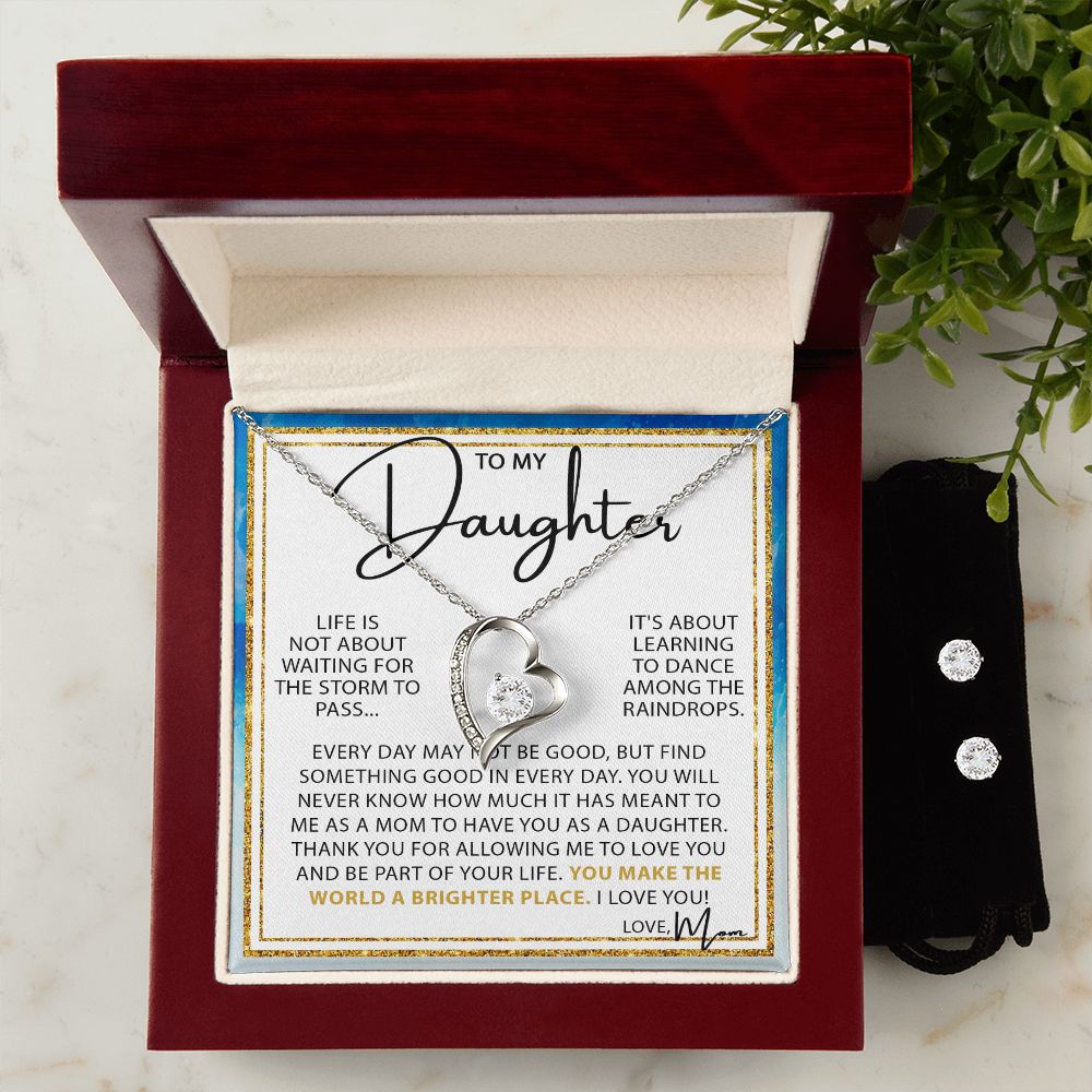 Dance In The Rain - To My Daughter forever love necklace with earrings bundle