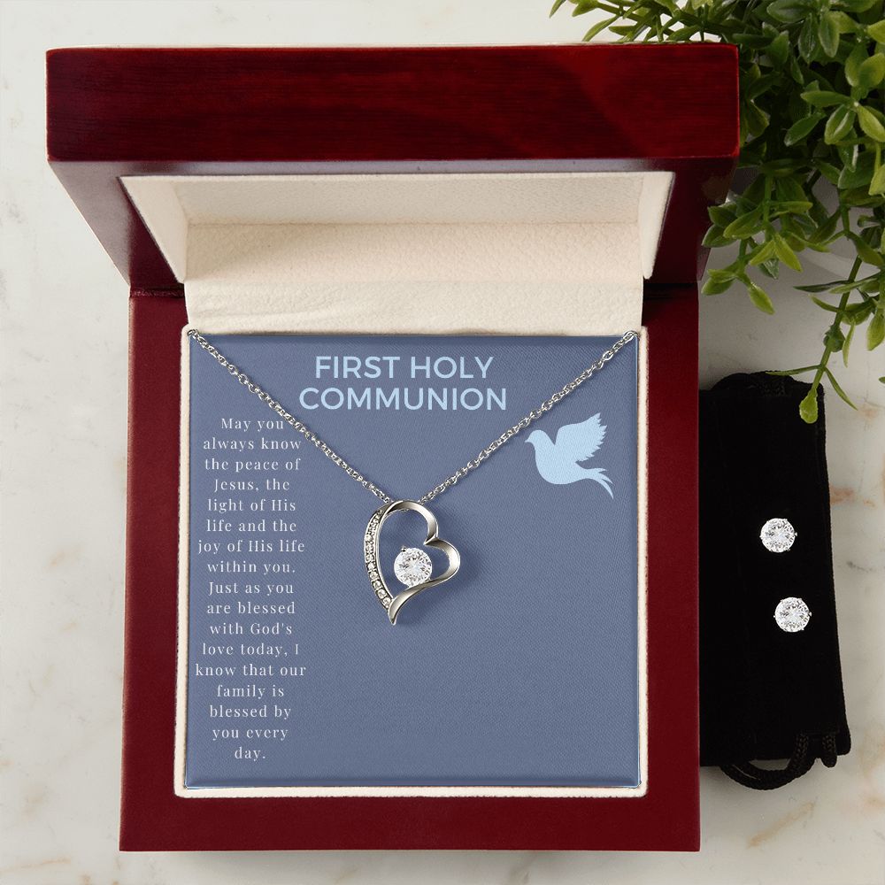 Blue Dove Boy Communion Invitation (1000 × 1000 px) forever love necklace with earrings bundle