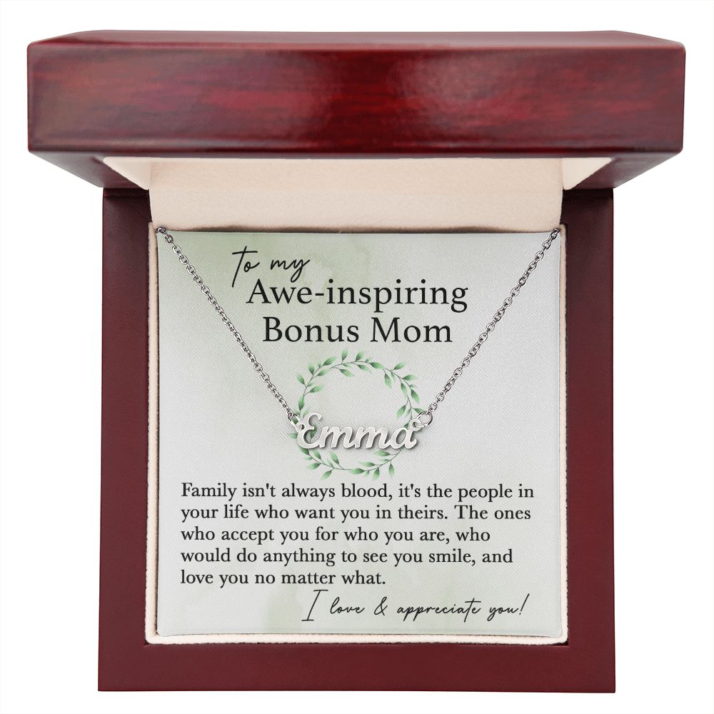 To My Awe-Inspiring Bonus Mom custom name necklace