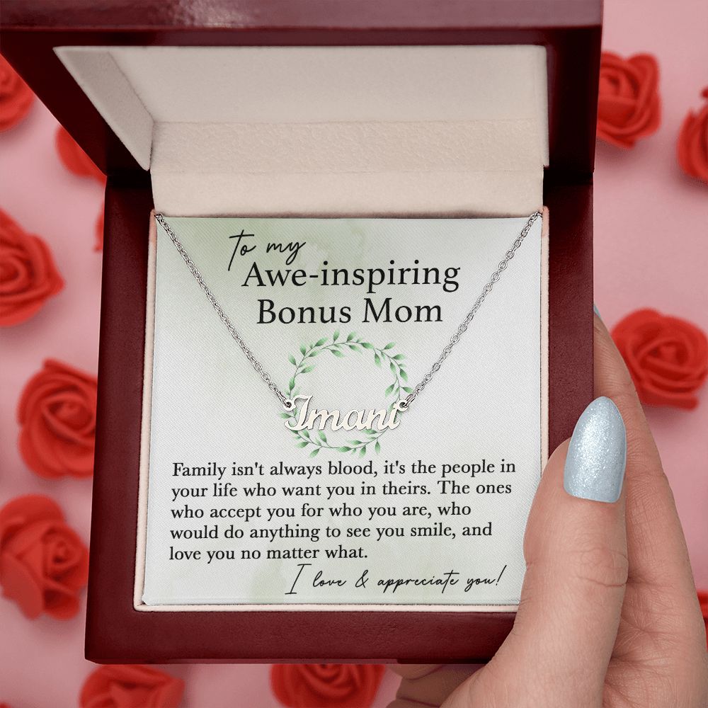 To My Awe-Inspiring Bonus Mom custom name necklace