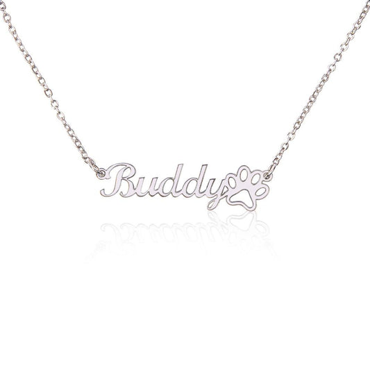 Paw print name necklace