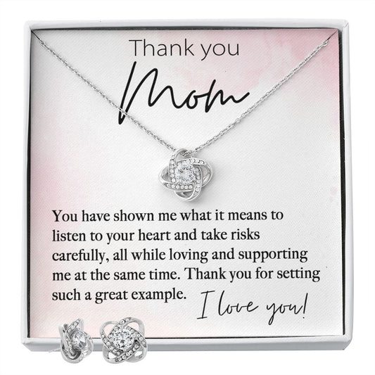 Thank You Mom Love Knot and Earring set|Mom