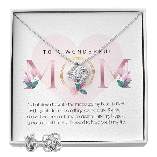Elegant Pink Mother's Day Greeting (Card (Square)) (1000 × 1000 px) Love Knot and Earring set|Mom