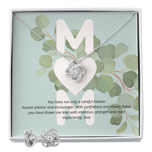 mom, you have not only a careful listener Love Knot and Earring set|Mom