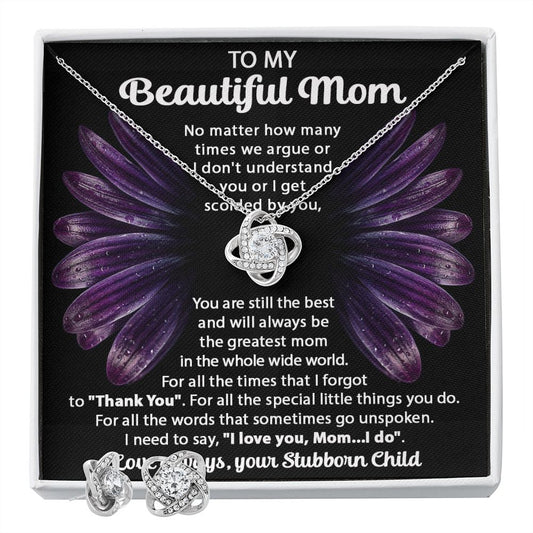 Your Stubborn Child Love Knot and Earring set|Mom