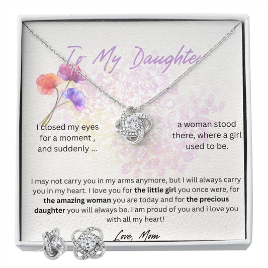 purple color minimalist daughter  Love Knot and Earring set|Mom