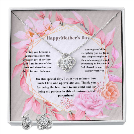 mother's day new mom- from husband  Love Knot and Earring set|Mom