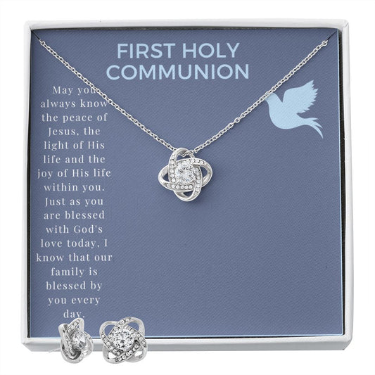 Blue Dove Boy Communion Invitation (1000 × 1000 px) Love Knot and Earring set|Mom