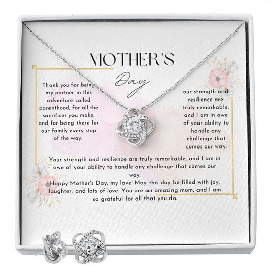 mother's day foot print Love Knot and Earring set|Mom