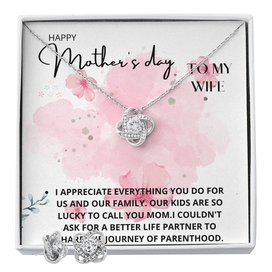 mother's day from husband Love Knot and Earring set|Mom