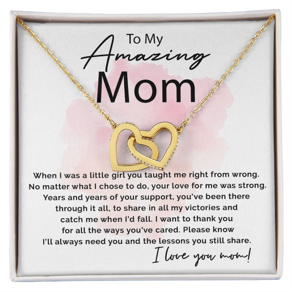 To My Amazing Mom - Thank You For All interlocking hear necklace