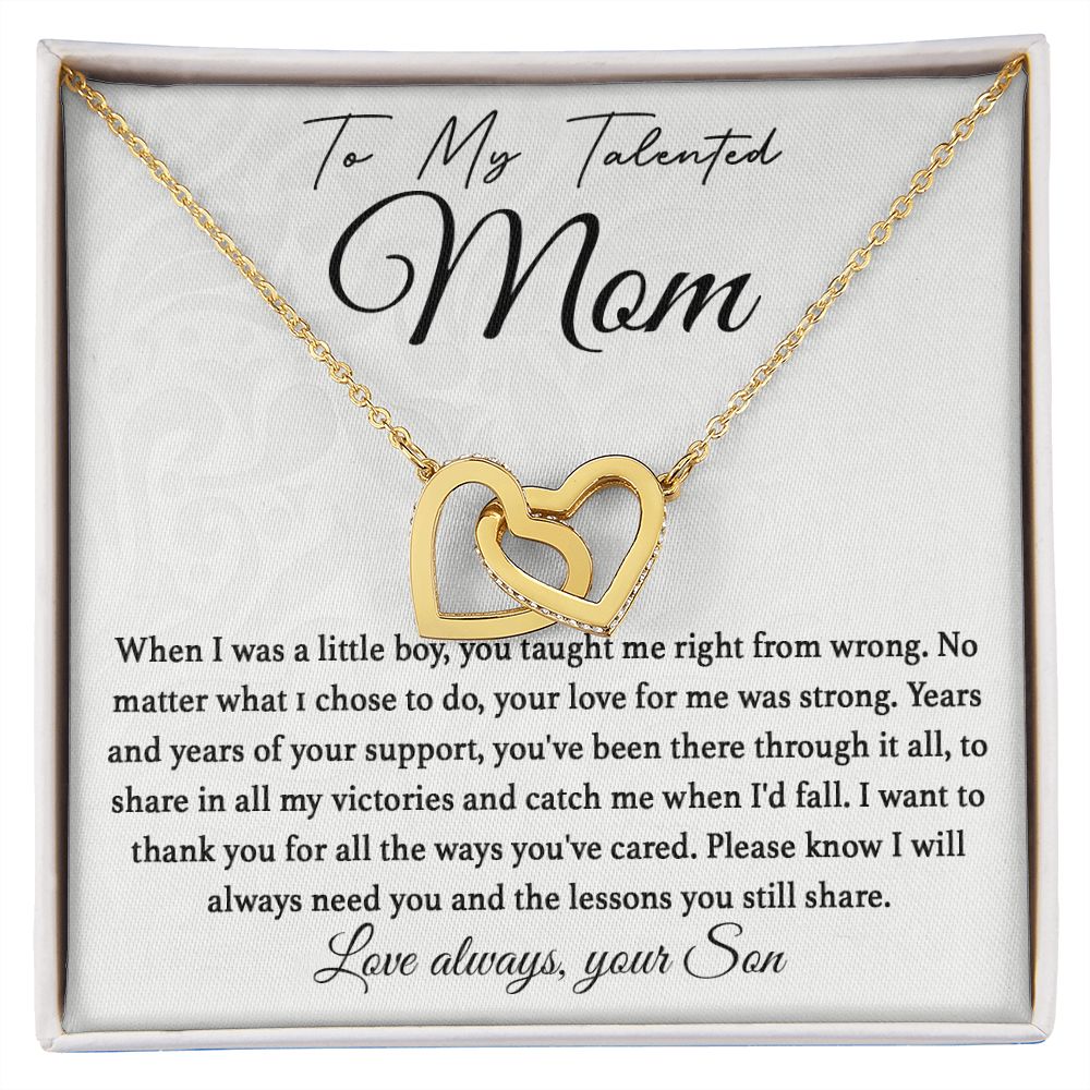 To My Talented Mom interlocking hear necklace