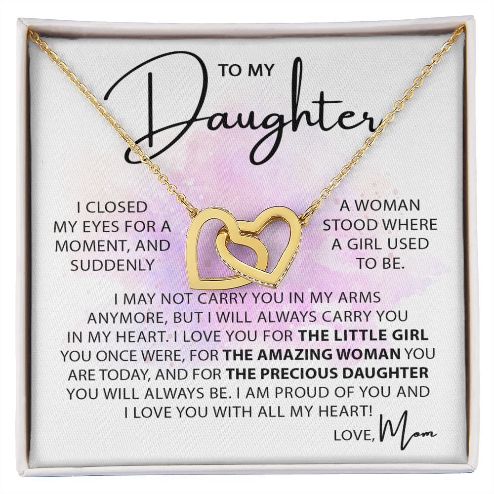 To My Daughter - Closed My Eyes interlocking hear necklace