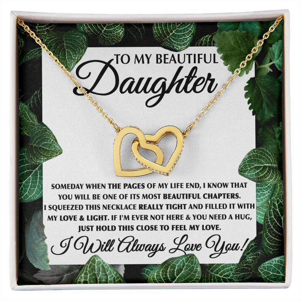 To My Beautiful Daughter-Leaf interlocking hear necklace
