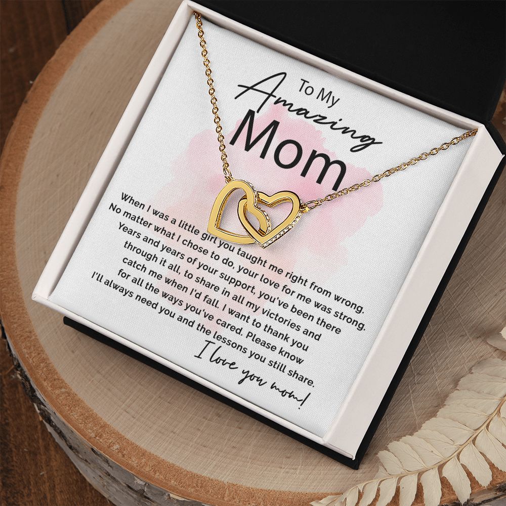 To My Amazing Mom - Thank You For All interlocking hear necklace