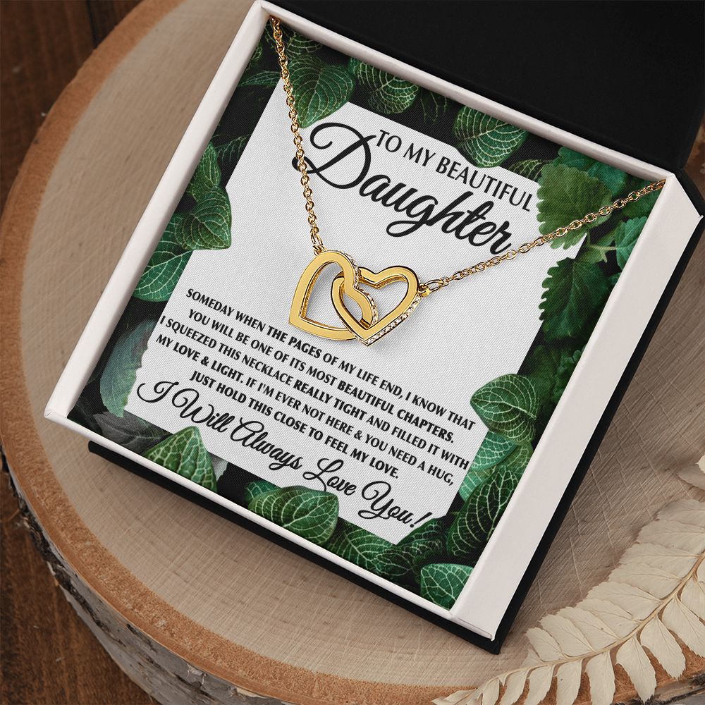To My Beautiful Daughter-Leaf interlocking hear necklace