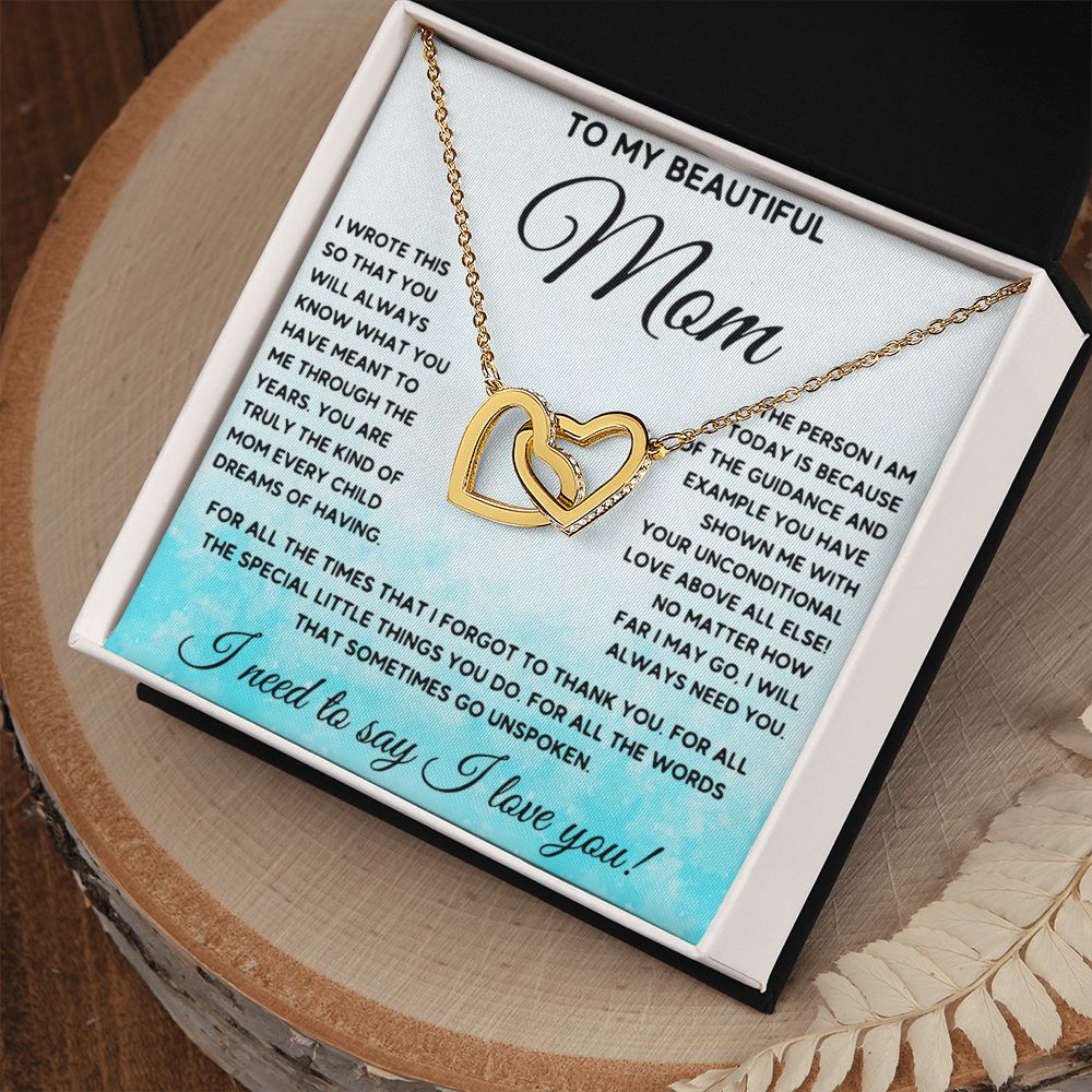 To My Beautiful Mom interlocking hear necklace