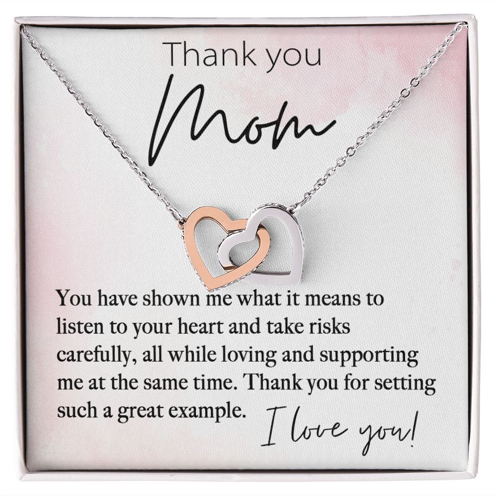 Thank You Mom interlocking hear necklace