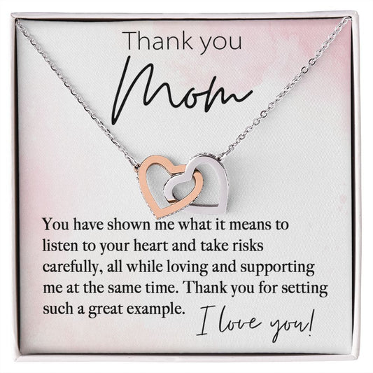 Thank You Mom interlocking hear necklace
