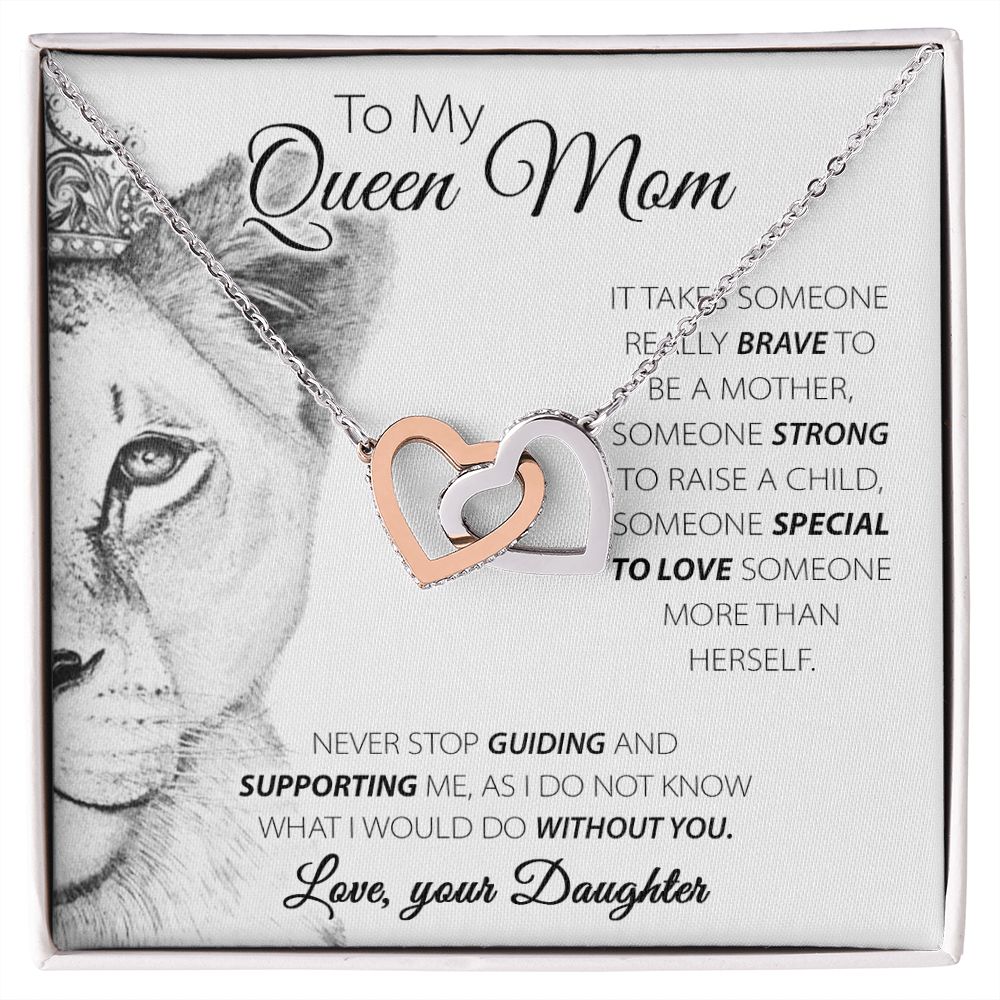 To My Queen Mom interlocking hear necklace