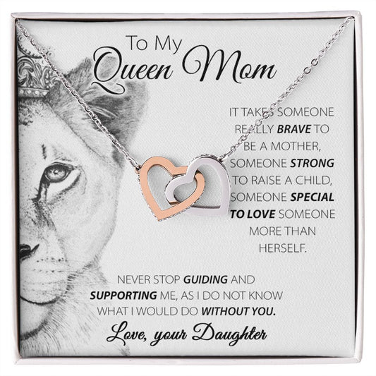 To My Queen Mom interlocking hear necklace