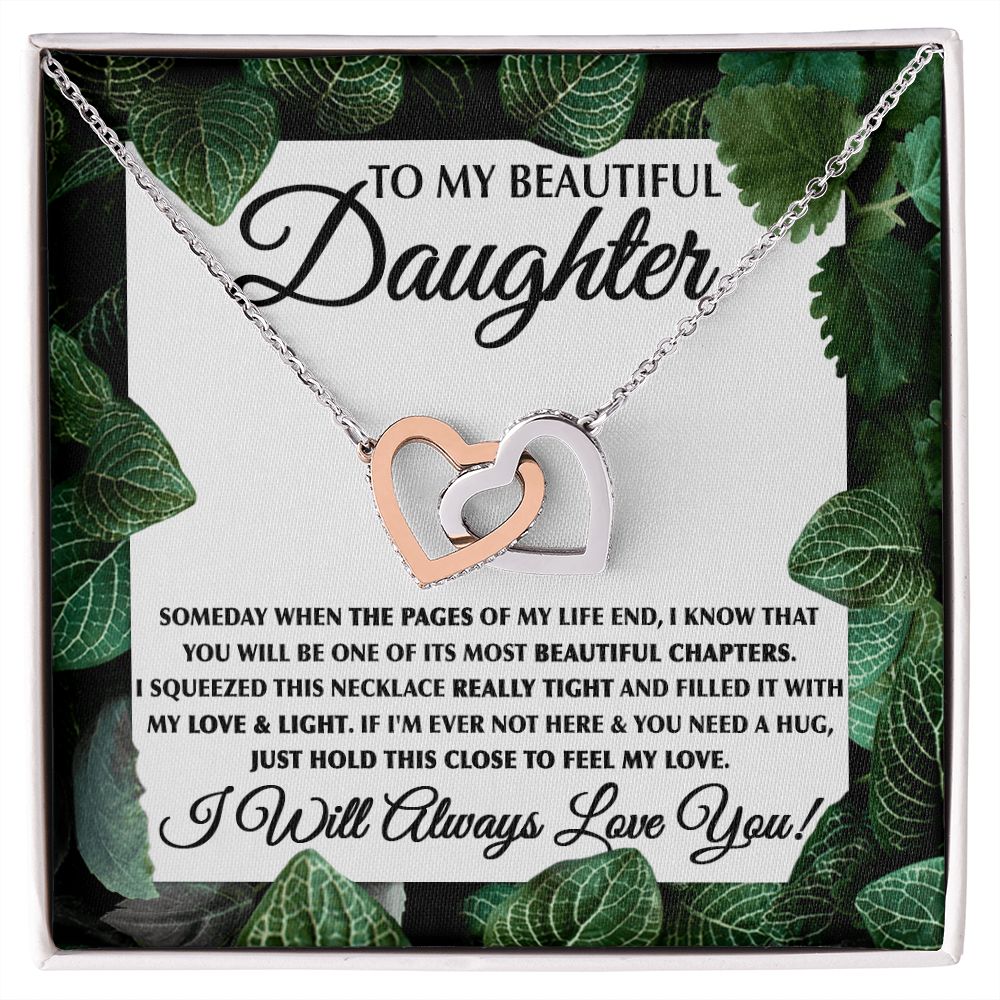 To My Beautiful Daughter-Leaf interlocking hear necklace