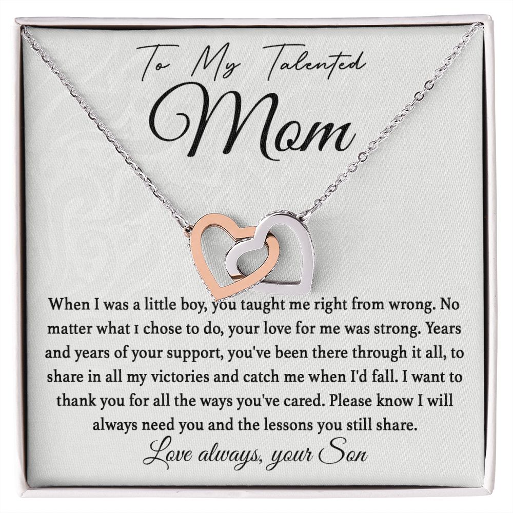 To My Talented Mom interlocking hear necklace