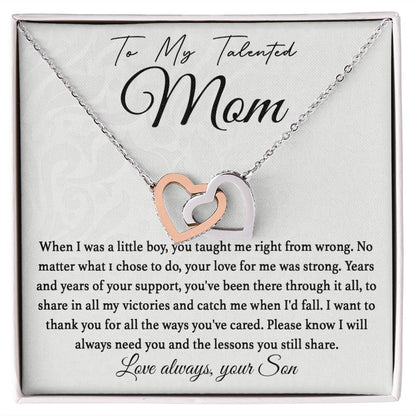 To My Talented Mom interlocking hear necklace
