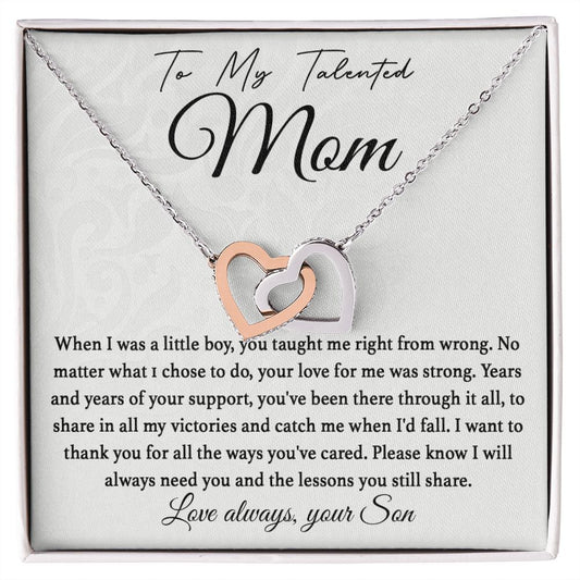 To My Talented Mom interlocking hear necklace