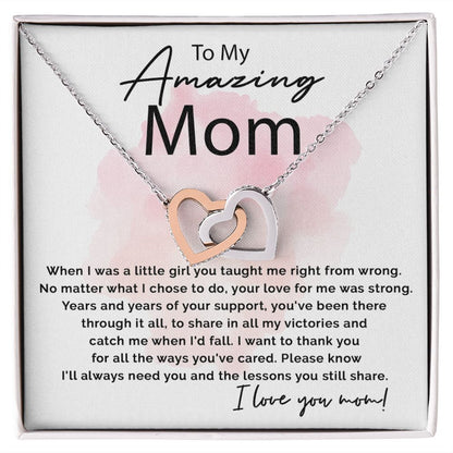 To My Amazing Mom - Thank You For All interlocking hear necklace