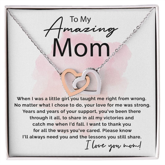 To My Amazing Mom - Thank You For All interlocking hear necklace