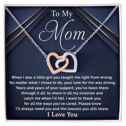 To My Mom - I Want To Thank You For All interlocking hear necklace